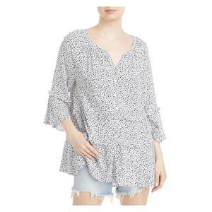 BEACHLUNCHLOUNGE COLLECTION Womens Ruffled Tiered Split Button Up Top